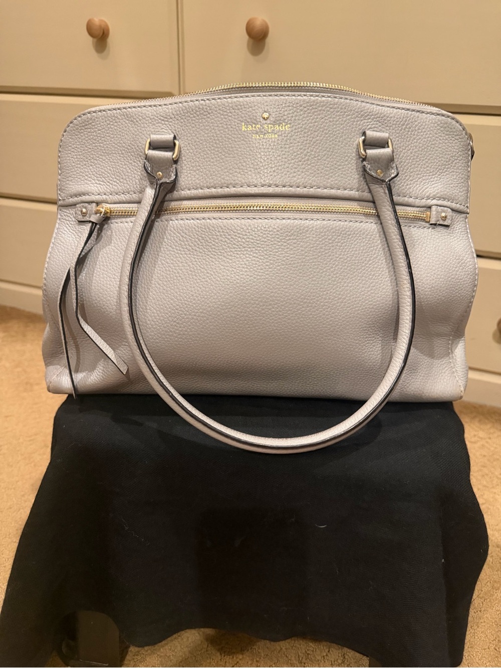Kate Spade New York Pebbled Leather Satchel – Light Gray/Dove Grey - Picture 3 of 7